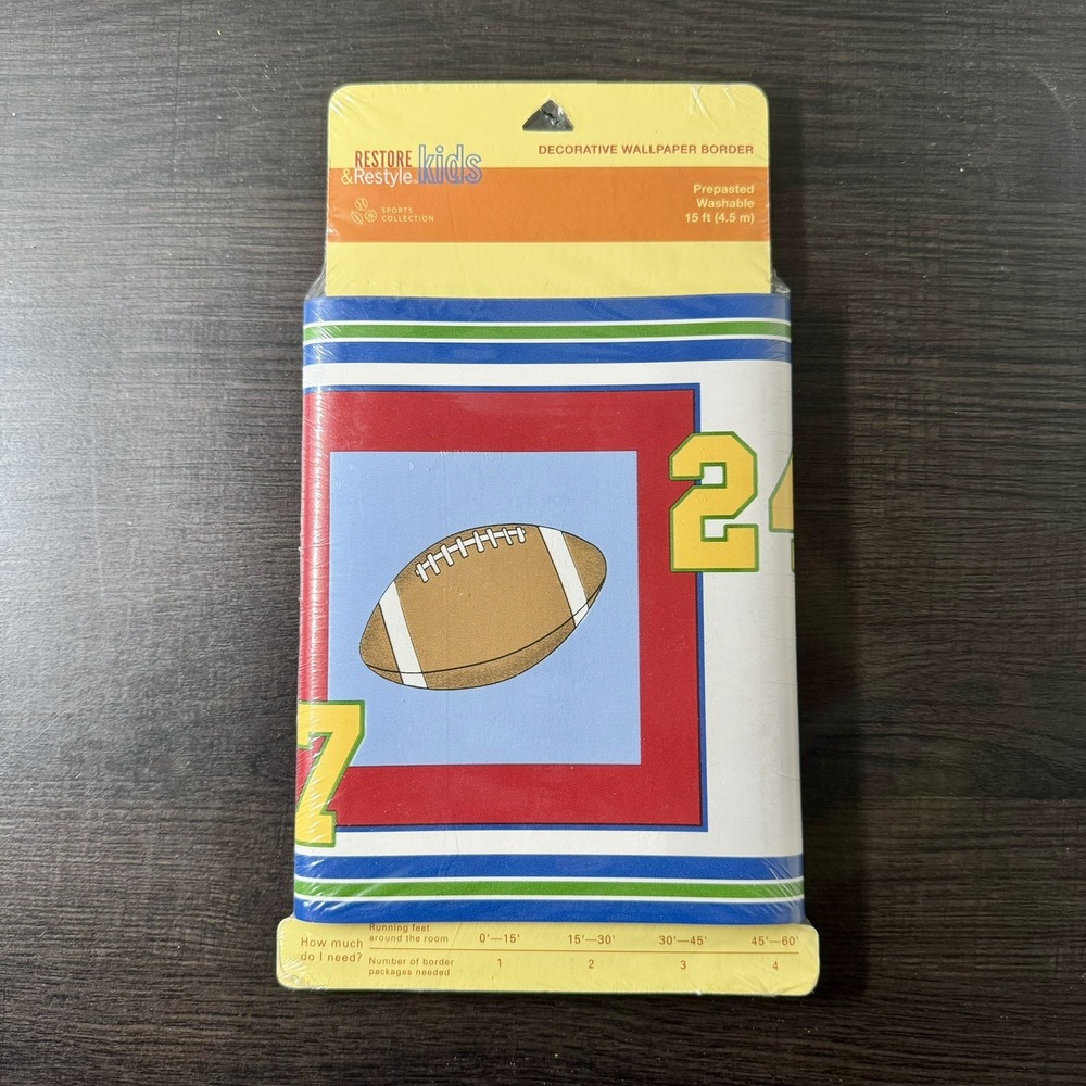 Kids Prepasted Wallpaper Border Sports 15ft Baseball Soccer, Football NEW